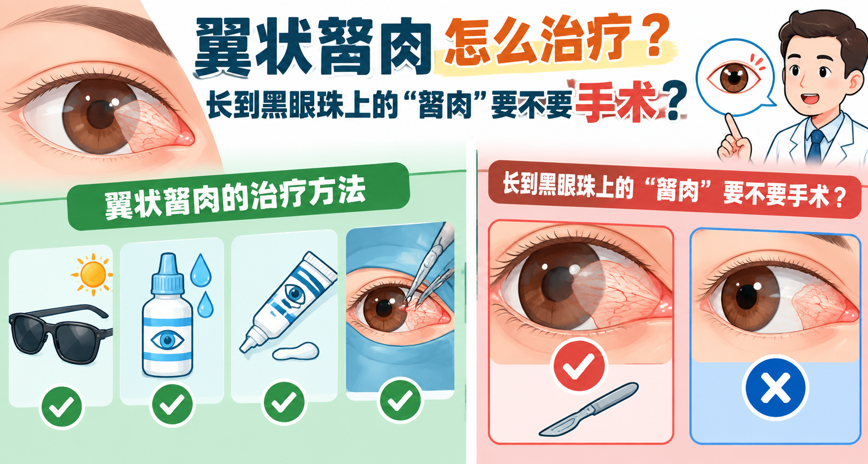 翼状胬肉怎么治疗？长到黑眼珠上的“胬肉”要不要手术？